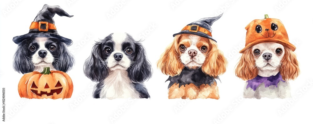 Obraz premium Watercolor Cavalier King Charles Dog Illustrations