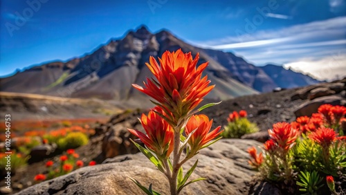 IIndian paintbrush flowers blooming in the volcanic deserts of Northern California photo