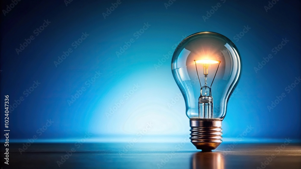 Illuminated light bulb against blue gradient background Illuminated light bulb against blue gradient background