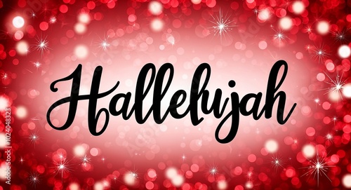 hallelujah calligraphic lettering on red bokeh glitter festive sparkles background