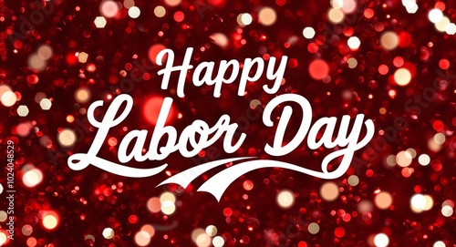 happy labor day calligraphic lettering on red bokeh glitter festive sparkles background