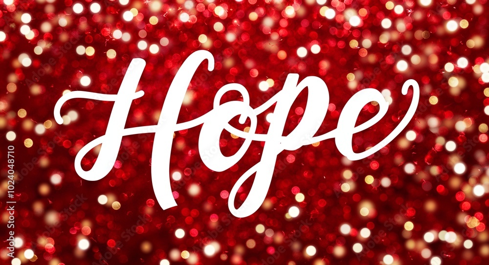 hope calligraphic lettering on red bokeh glitter festive sparkles background hope calligraphic lettering on red bokeh glitter festive sparkles background