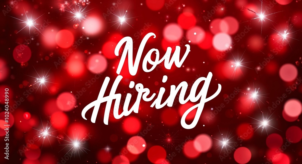 now hiring calligraphic lettering on red bokeh glitter festive sparkles background now hiring calligraphic lettering on red bokeh glitter festive sparkles background