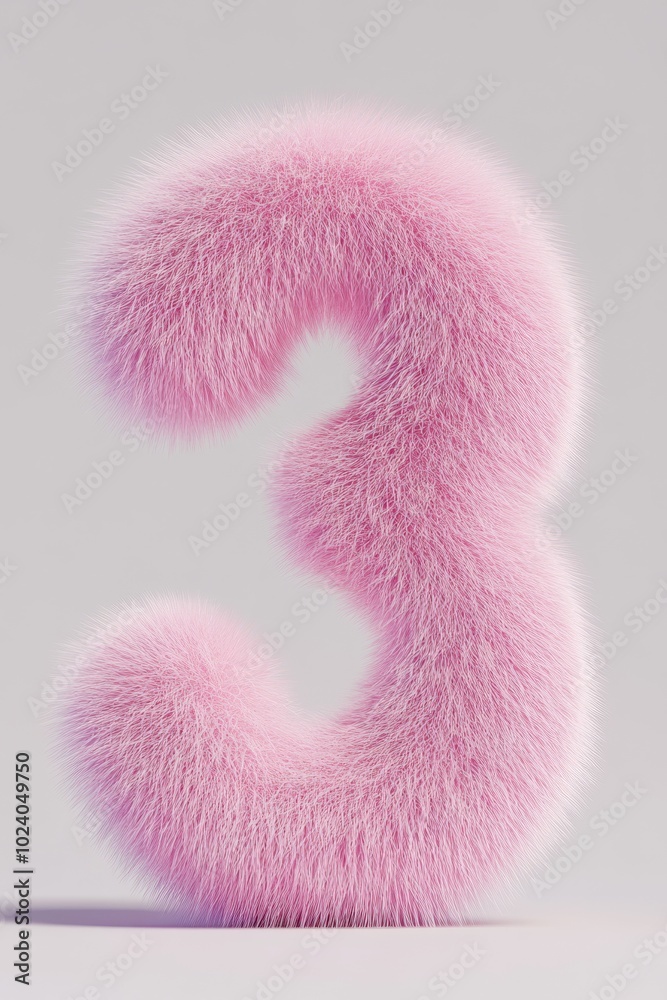 A 3D number 3 with a fluffy soft pink texture, set against a light pastel gradient background, making it pop with a cozy, inviting look.