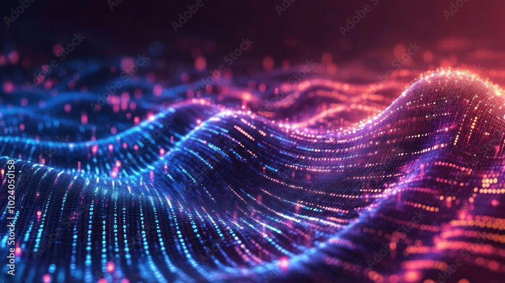 Technology background with binary code flowing through abstract digital landscapes, Technology background with binary code flowing through abstract digital landscapes,