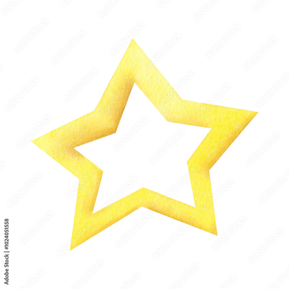 Yellow or gold star on isolated background. Christmas tree toy or holiday decoration. Watercolor hand drawn illustration. Clip art for design, cards, invitations, greetings, packaging, printing Yellow or gold star on isolated background. Christmas tree toy or holiday decoration. Watercolor hand drawn illustration. Clip art for design, cards, invitations, greetings, packaging, printing