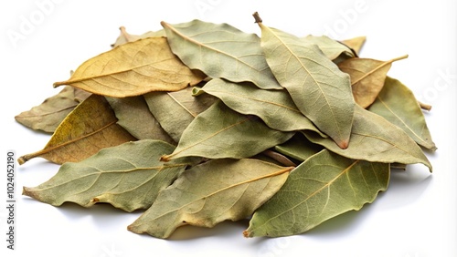 Indian bay leaves or tej patta isolated on white background with clipping path Dried bay leaves Minimalist