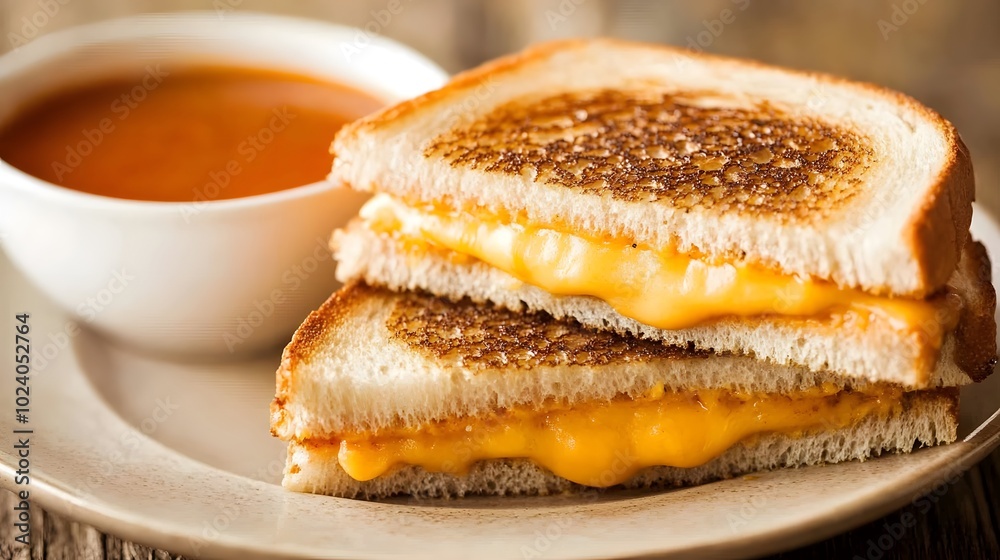 A gourmet grilled cheese sandwich, with layers of melted cheddar and Gruyère, served with tomato soup.
A gourmet grilled cheese sandwich, with layers of melted cheddar and Gruyère, served with tomato soup.