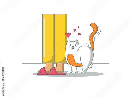 Cats love their owners. Cats illustration. Flat vector illustration.