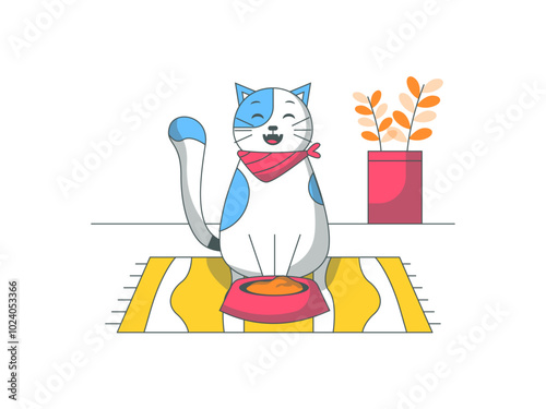 Cat is eating. Cats illustration. Flat vector illustration