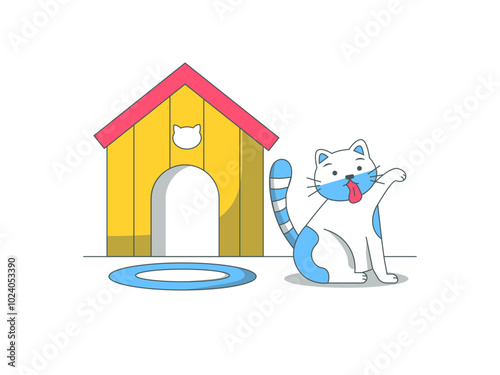 Cat is licking his body. Cats illustration. Flat vector illustration
