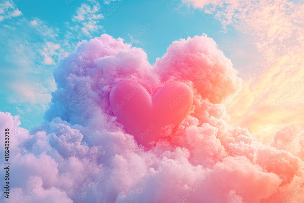Pink Heart Shaped Cloud in a Pastel Sky Pink Heart Shaped Cloud in a Pastel Sky