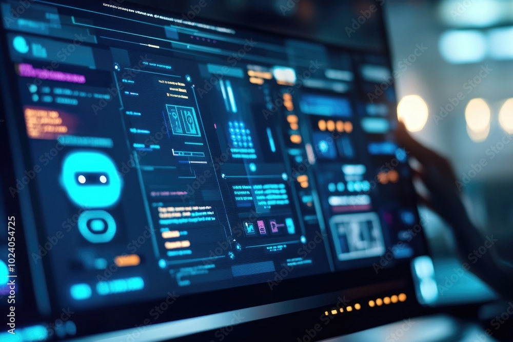 custom made wallpaper toronto digitalA close-up of a computer screen showing an AI chatbot interface, with a professional evaluating the system's effectiveness in managing customer queries