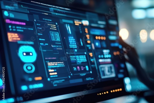 Wallpaper Mural A close-up of a computer screen showing an AI chatbot interface, with a professional evaluating the system's effectiveness in managing customer queries Torontodigital.ca