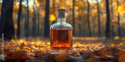 bottle of whisky autumn forest  photo