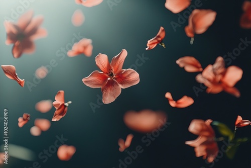 Floating Petals Create a Serene Atmosphere With Soft Lighting in a Dark Background During a Calm Moment photo