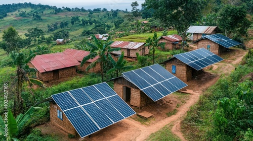 Solar panels in developing countries, durable solar installations providing energy to rural and underserved areas,  photo