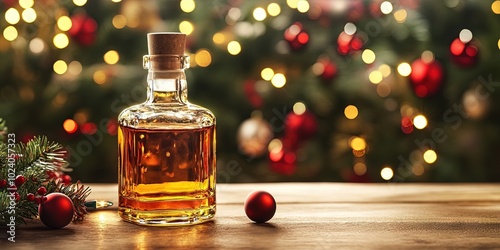 bottle of whisky Christmas background --no label photo