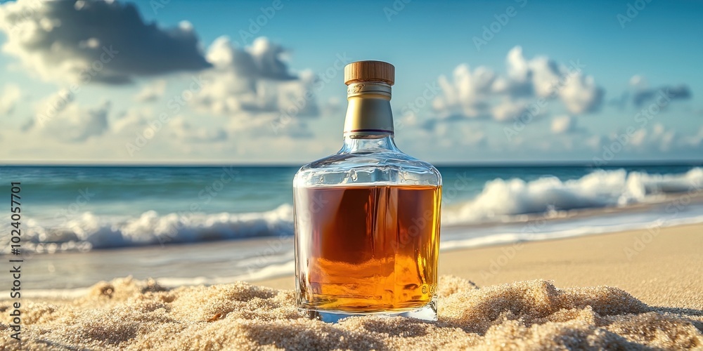 bottle of whisky on the beach bottle of whisky on the beach