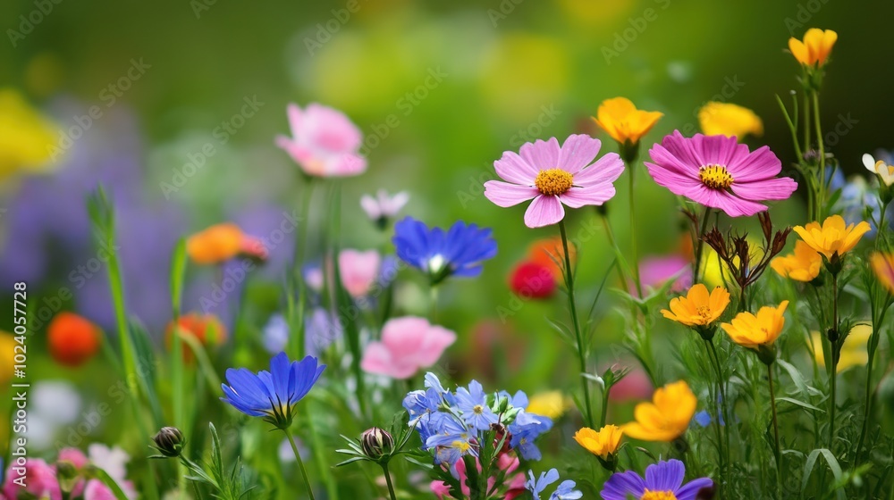 A vibrant background filled with wildflowers in full bloom, featuring an array of bright colors and natural textures A vibrant background filled with wildflowers in full bloom, featuring an array of bright colors and natural textures