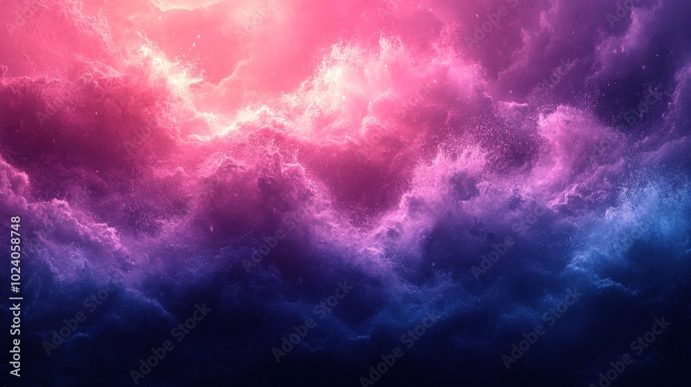Fototapeta premium Abstract background with pink, blue, and purple clouds and glowing light.