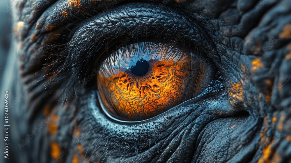 A close-up of a brown and blue eye, with a reflection of a blue sky in the pupil. A close-up of a brown and blue eye, with a reflection of a blue sky in the pupil.
