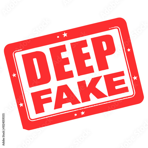 Deep fake stamp graphic with red rectangular design