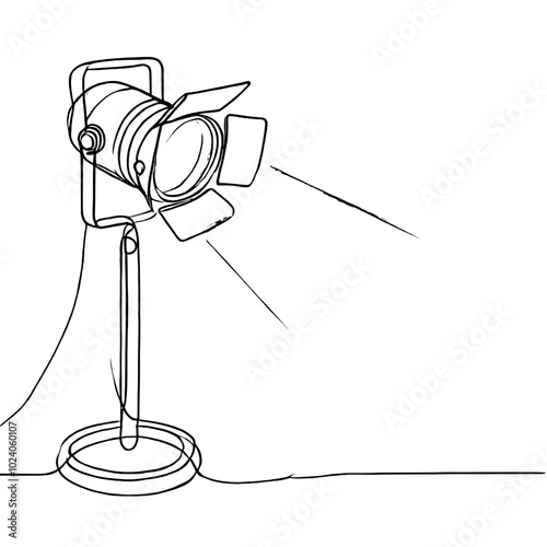Film camera on tripod outline drawing on white background