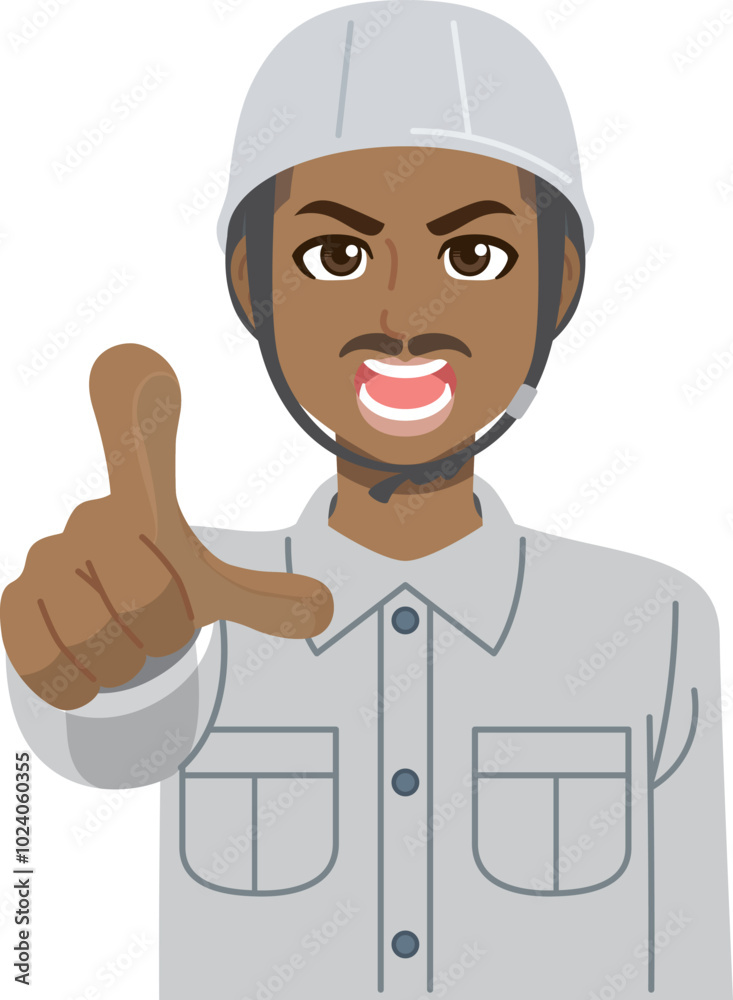 指差し確認する男性作業員（黒人）