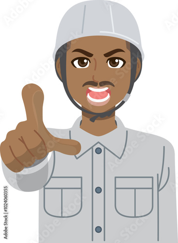 指差し確認する男性作業員（黒人）