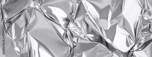 Crumpled shiny metallic surface creating abstract reflective patterns
