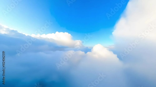 A breathtaking aerial view of clouds under a vibrant blue sky, giving a peaceful and airy feeling of floating above the world