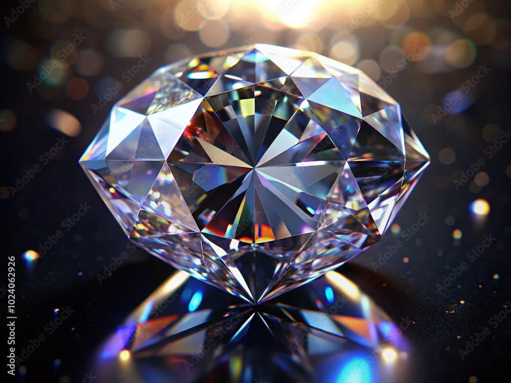 A breathtaking diamond rests on a black surface, displaying intricate facets and brilliant reflections that enhance its A breathtaking diamond rests on a black surface, displaying intricate facets and brilliant reflections that enhance its