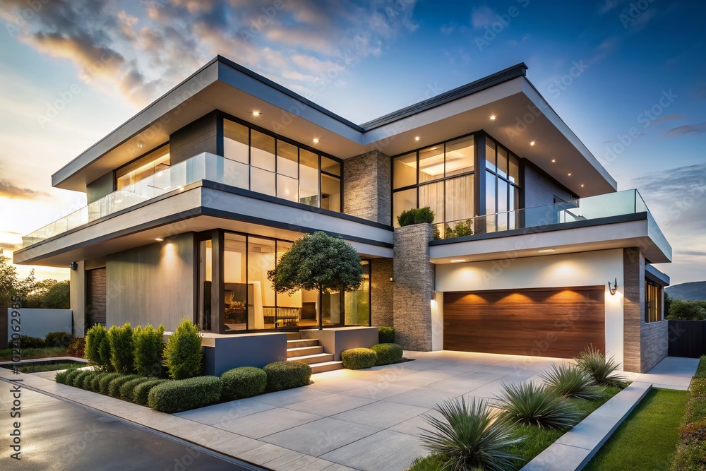 Obraz premium A breathtaking modern luxury home stands alone against a white backdrop, showcasing exquisite architectural design ideal for real estate and interior