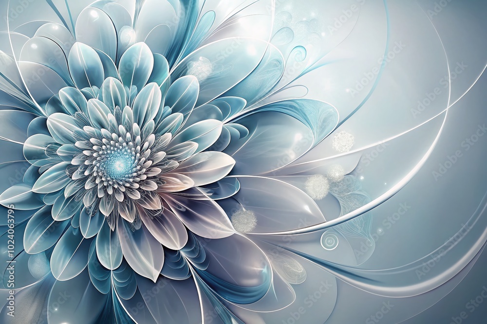 Obraz premium Abstract Fractal Gray Blue Flower on Light Background for Creative Projects and Designs