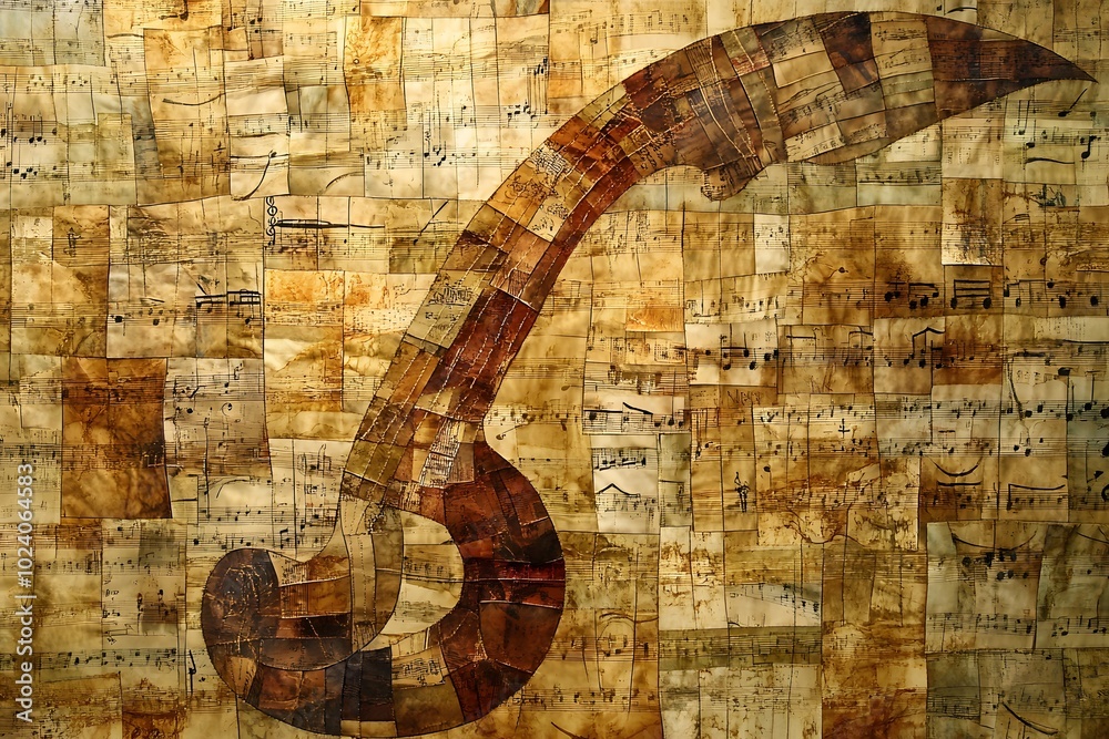 Obraz premium A Treble Clef Composed of Musical Manuscript Fragments