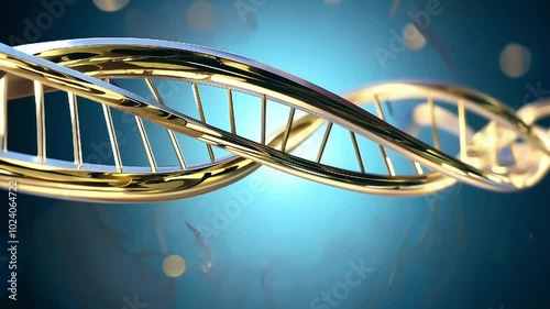 Golden double helix DNA model set against a blue background, symbolizing genetic science and the elegance of molecular structure