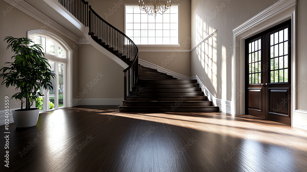 Obraz premium Design a vintage house with a grand, sweeping staircase and a vintage chandelier