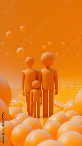 A detailed orangetoned artwork represents family unity and support with abstract shapes. It portrays togetherness and artistic expression within family bonds and relationships photo