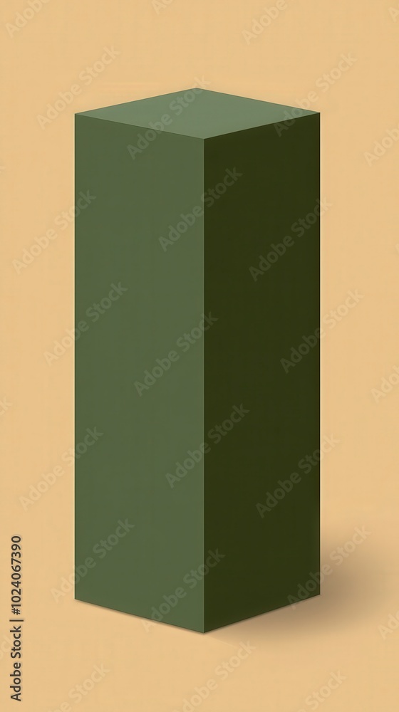 Simple geometric green rectangular prism on a plain beige background Simple geometric green rectangular prism on a plain beige background
