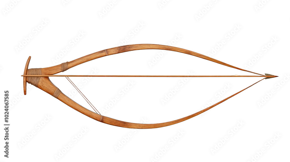 view of a crossbow with detailed carvings on the wood transparant background view of a crossbow with detailed carvings on the wood transparant background
