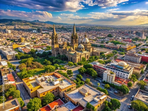 Aerial View of Guadalajara City in Jalisco, Mexico Showcasing Urban Landscape and Vibrant Culture from Above photo