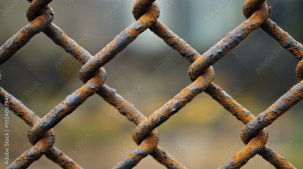 A rusty chain link fence with a few rusty links A rusty chain link fence with a few rusty links