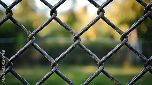 A rusty chain link fence with a few rusty links. The fence is old and worn,