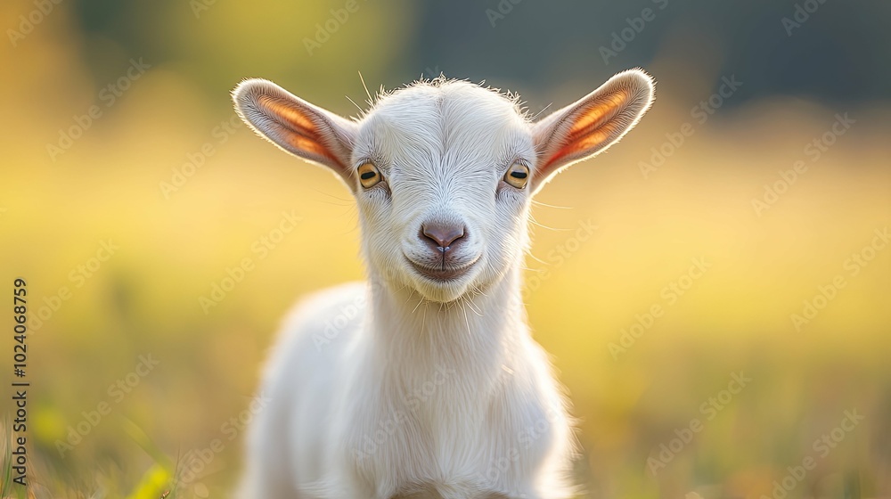 A baby goat is standing in a field of grass A baby goat is standing in a field of grass