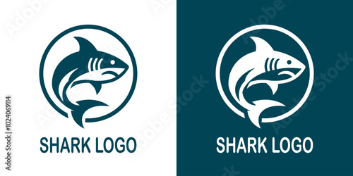 A sleek and modern shark logo design, enclosed in a circular frame. Ideal for ocean-related businesses, sports teams, or brands looking for a powerful and bold aquatic symbol