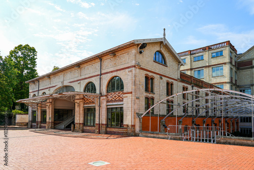 Ancient train station of the Menier Chocolate Factory in Noisiel, Paris Region, France photo