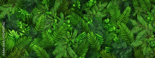 Lush tropical foliage with various shades of green leaf patterns