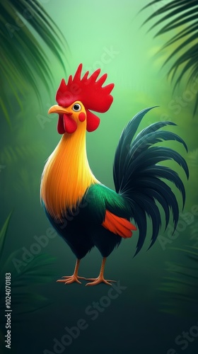Wallpaper Mural A vibrant rooster with a red comb stands proudly amidst lush foliage Torontodigital.ca