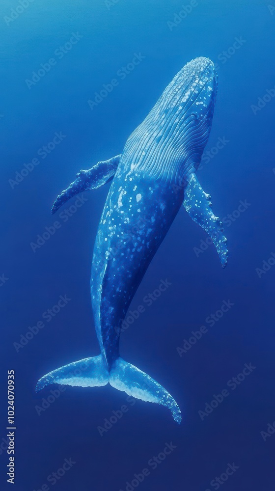 Naklejka premium A whale swims gracefully through the ocean depths